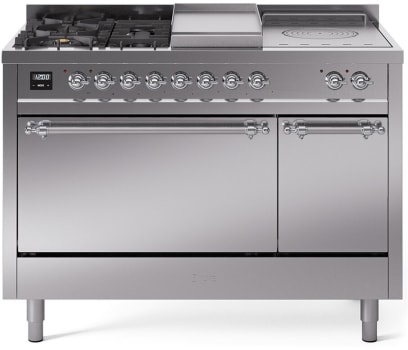 Ilve Nostalgie II Collection UP48FSQNMPSSCLP - 48 Inch Freestanding Dual Fuel Range in Front View
