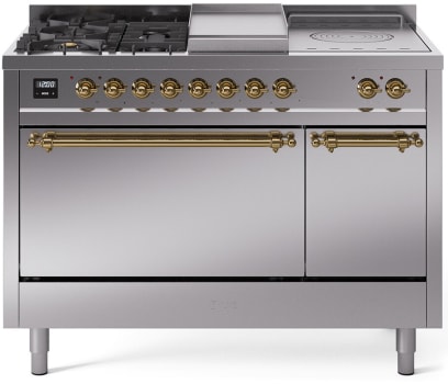 Ilve Nostalgie II Collection UP48FSQNMPSSGLP - 48 Inch Freestanding Dual Fuel Range in Front View