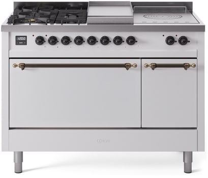 Ilve Nostalgie II Collection UP48FSQNMPWHBLP - 48 Inch Freestanding Dual Fuel Range in Front View