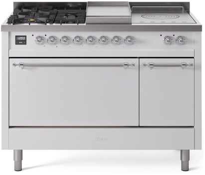 Ilve Nostalgie II Collection UP48FSQNMPWHCLP - 48 Inch Freestanding Dual Fuel Range in Front View