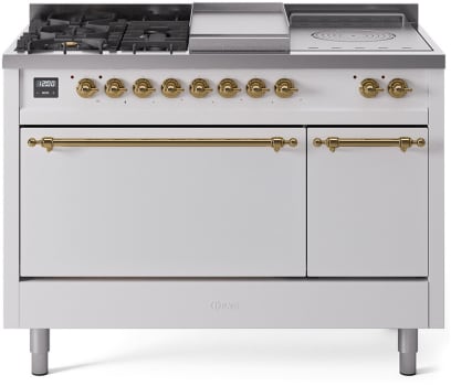 Ilve Nostalgie II Collection UP48FSQNMPWHGLP - 48 Inch Freestanding Dual Fuel Range in Front View