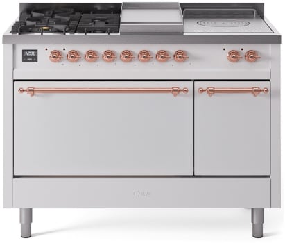 Ilve Nostalgie II Collection UP48FSQNMPWHPLP - 48 Inch Freestanding Dual Fuel Range in Front View
