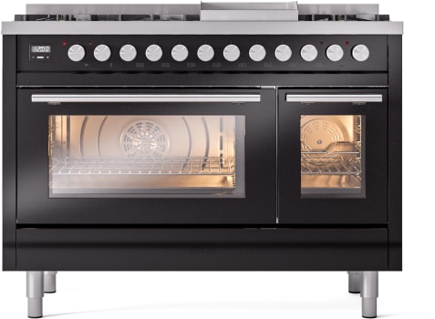 Ilve Professional Plus II UP48FWMPBK - 48 Inch Freestanding Dual Fuel Range with 8 Sealed Burners