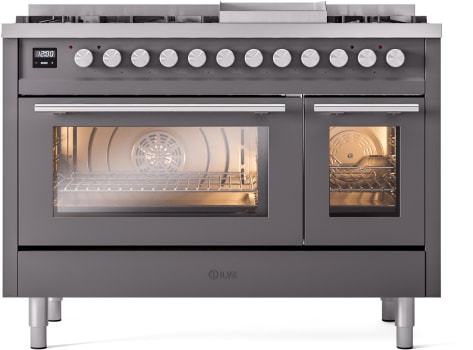 Ilve Professional Plus II UP48FWMPMGLP - 48 Inch Freestanding Dual Fuel Range with 8 Sealed Burners