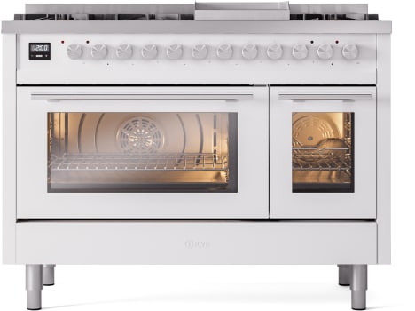Ilve Professional Plus II UP48FWMPWH - 48 Inch Freestanding Dual Fuel Range with 8 Sealed Burners