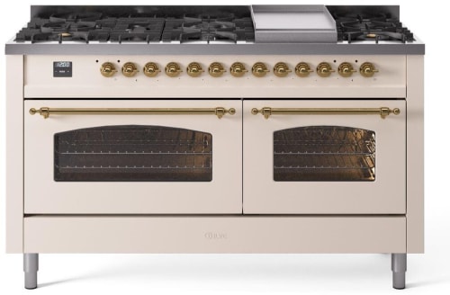 Ilve Nostalgie II Collection UP60FNMPAWGLP - 60 Inch Freestanding Dual Fuel Range in Front View