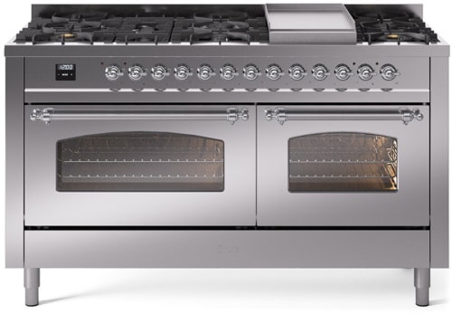 Ilve Nostalgie II Collection UP60FNMPSSCLP - 60 Inch Freestanding Dual Fuel Range in Front View