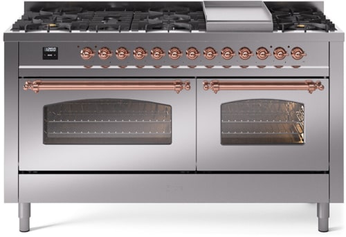 Ilve Nostalgie II Collection UP60FNMPSSPLP - 60 Inch Freestanding Dual Fuel Range in Front View