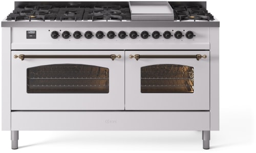 Ilve Nostalgie II Collection UP60FNMPWHBLP - 60 Inch Freestanding Dual Fuel Range in Front View