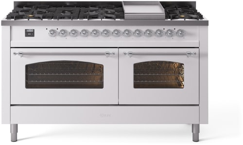 Ilve Nostalgie II Collection UP60FNMPWHCLP - 60 Inch Freestanding Dual Fuel Range in Front View