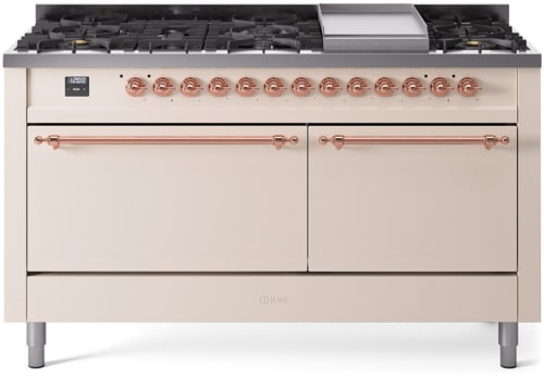 Ilve Nostalgie II Collection UP60FQNMPAWP - 60 Inch Freestanding Dual Fuel Range in Front View