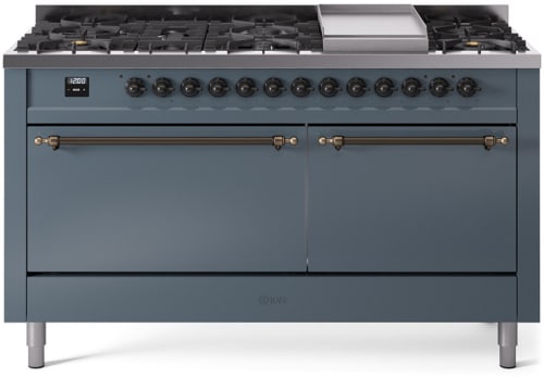 Ilve Nostalgie II Collection UP60FQNMPBGBLP - 60 Inch Freestanding Dual Fuel Range in Front View