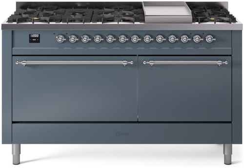 Ilve Nostalgie II Collection UP60FQNMPBGCLP - 60 Inch Freestanding Dual Fuel Range in Front View