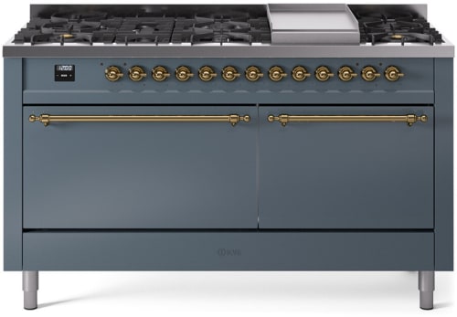 Ilve Nostalgie II Collection UP60FQNMPBGGLP - 60 Inch Freestanding Dual Fuel Range in Front View