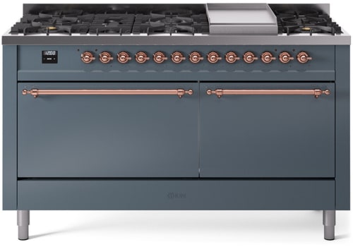 Ilve Nostalgie II Collection UP60FQNMPBGPLP - 60 Inch Freestanding Dual Fuel Range in Front View