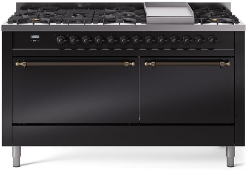 Ilve Nostalgie II Collection UP60FQNMPBKBLP - 60 Inch Freestanding Dual Fuel Range in Front View