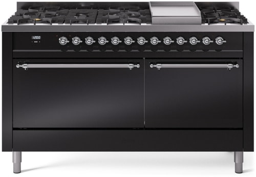 Ilve Nostalgie II Collection UP60FQNMPBKCLP - 60 Inch Freestanding Dual Fuel Range in Front View