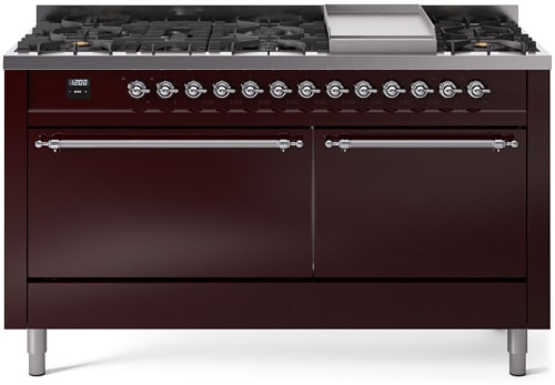 Ilve Nostalgie II Collection UP60FQNMPBUCLP - 60 Inch Freestanding Dual Fuel Range in Front View