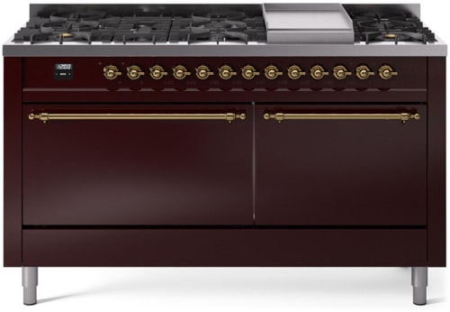 Ilve Nostalgie II Collection UP60FQNMPBUGLP - 60 Inch Freestanding Dual Fuel Range in Front View