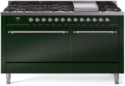 Ilve Nostalgie II Collection UP60FQNMPEGCLP - 60 Inch Freestanding Dual Fuel Range in Front View