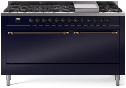 Ilve Nostalgie II Collection UP60FQNMPMBBLP - 60 Inch Freestanding Dual Fuel Range in Front View