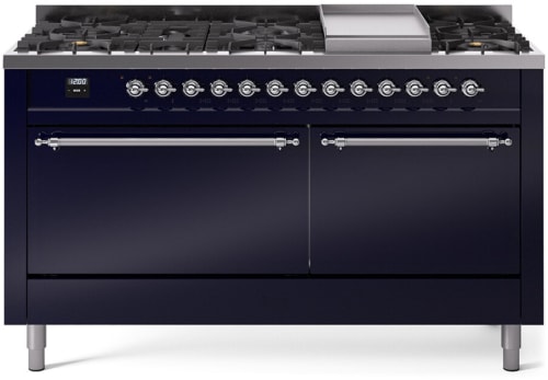 Ilve Nostalgie II Collection UP60FQNMPMBCLP - 60 Inch Freestanding Dual Fuel Range in Front View