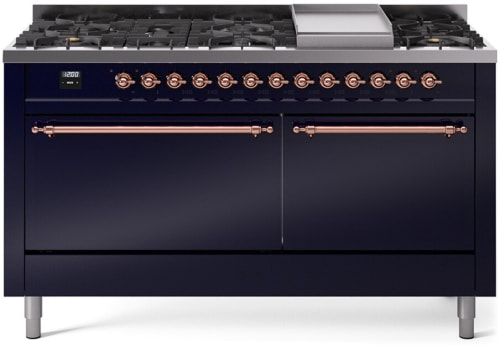Ilve Nostalgie II Collection UP60FQNMPMBPLP - 60 Inch Freestanding Dual Fuel Range in Front View