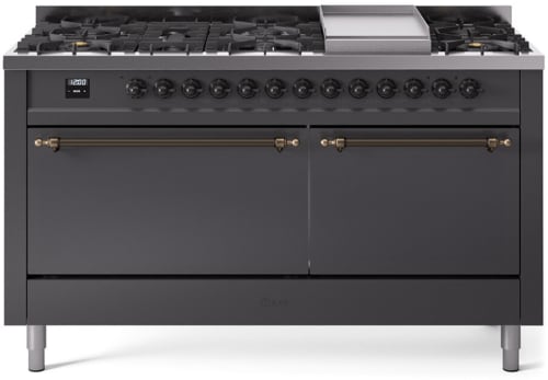 Ilve Nostalgie II Collection UP60FQNMPMGB - 60 Inch Freestanding Dual Fuel Range in Front View