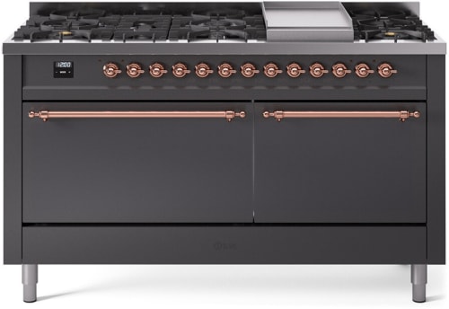 Ilve Nostalgie II Collection UP60FQNMPMGPLP - 60 Inch Freestanding Dual Fuel Range in Front View