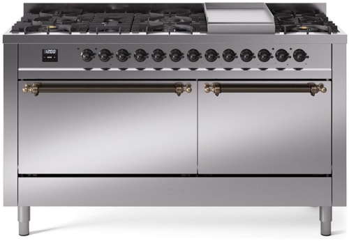 Ilve Nostalgie II Collection UP60FQNMPSSBLP - 60 Inch Freestanding Dual Fuel Range in Front View
