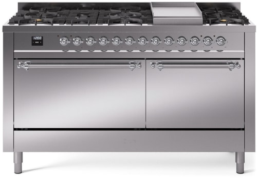 Ilve Nostalgie II Collection UP60FQNMPSSCLP - 60 Inch Freestanding Dual Fuel Range in Front View
