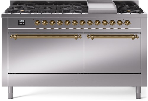 Ilve Nostalgie II Collection UP60FQNMPSSGLP - 60 Inch Freestanding Dual Fuel Range in Front View