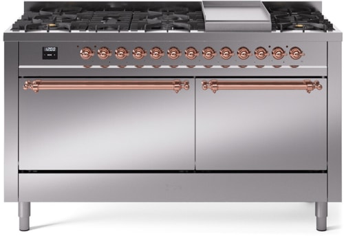 Ilve Nostalgie II Collection UP60FQNMPSSPLP - 60 Inch Freestanding Dual Fuel Range in Front View