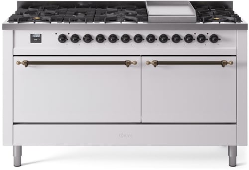 Ilve Nostalgie II Collection UP60FQNMPWHBLP - 60 Inch Freestanding Dual Fuel Range in Front View