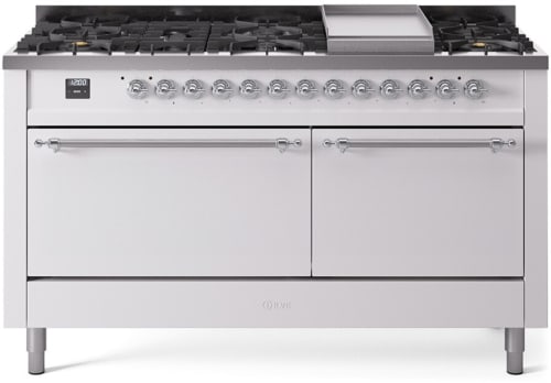 Ilve Nostalgie II Collection UP60FQNMPWHCLP - 60 Inch Freestanding Dual Fuel Range in Front View