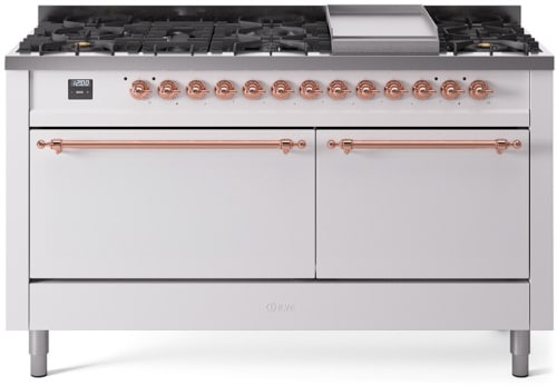 Ilve Nostalgie II Collection UP60FQNMPWHPLP - 60 Inch Freestanding Dual Fuel Range in Front View