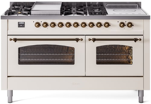 Ilve Nostalgie II Collection UP60FSNMPAWBLP - 60 Inch Freestanding Dual Fuel Range in Front View
