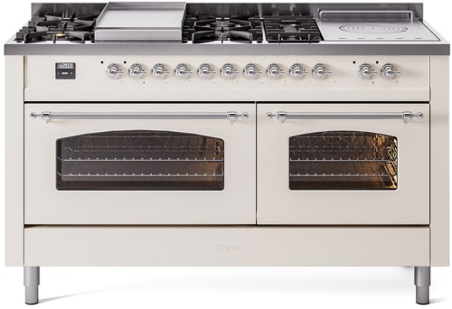 Ilve Nostalgie II Collection UP60FSNMPAWCLP - 60 Inch Freestanding Dual Fuel Range in Front View