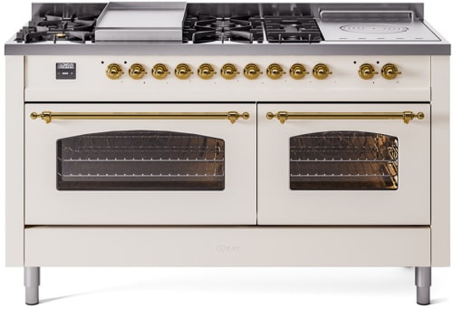 Ilve Nostalgie II Collection UP60FSNMPAWGLP - 60 Inch Freestanding Dual Fuel Range in Front View