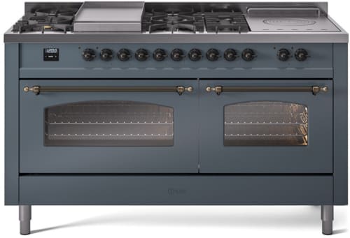 Ilve Nostalgie II Collection UP60FSNMPBGBLP - 60 Inch Freestanding Dual Fuel Range in Front View