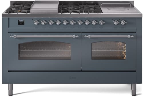 Ilve Nostalgie II Collection UP60FSNMPBGCLP - 60 Inch Freestanding Dual Fuel Range in Front View