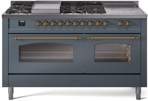 Ilve Nostalgie II Collection UP60FSNMPBGG - 60 Inch Freestanding Dual Fuel Range in Front View