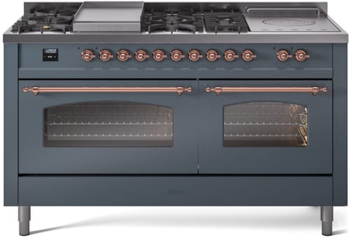 Ilve Nostalgie II Collection UP60FSNMPBGPLP - 60 Inch Freestanding Dual Fuel Range in Front View