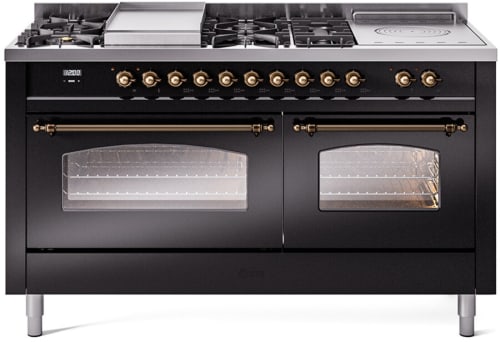 Ilve Nostalgie II Collection UP60FSNMPBKBLP - 60 Inch Freestanding Dual Fuel Range in Front View