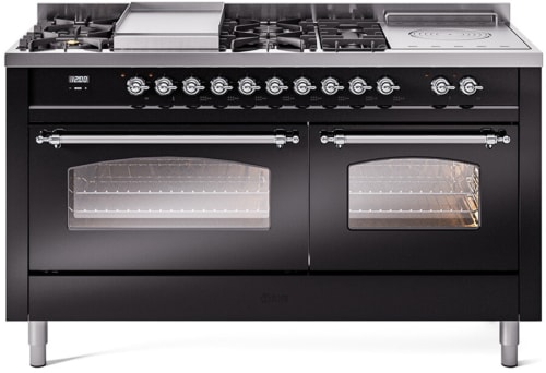 Ilve Nostalgie II Collection UP60FSNMPBKCLP - 60 Inch Freestanding Dual Fuel Range in Front View