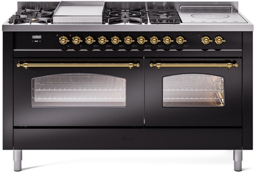 Ilve Nostalgie II Collection UP60FSNMPBKGLP - 60 Inch Freestanding Dual Fuel Range in Front View