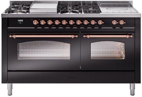 Ilve Nostalgie II Collection UP60FSNMPBKP - 60 Inch Freestanding Dual Fuel Range in Front View