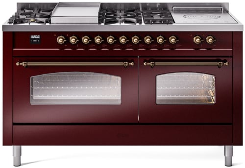 Ilve Nostalgie II Collection UP60FSNMPBUBLP - 60 Inch Freestanding Dual Fuel Range in Front View