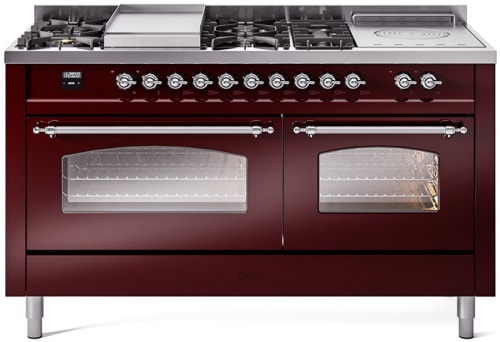 Ilve Nostalgie II Collection UP60FSNMPBUCLP - 60 Inch Freestanding Dual Fuel Range in Front View