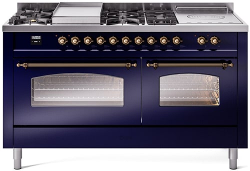 Ilve Nostalgie II Collection UP60FSNMPMBBLP - 60 Inch Freestanding Dual Fuel Range in Front View
